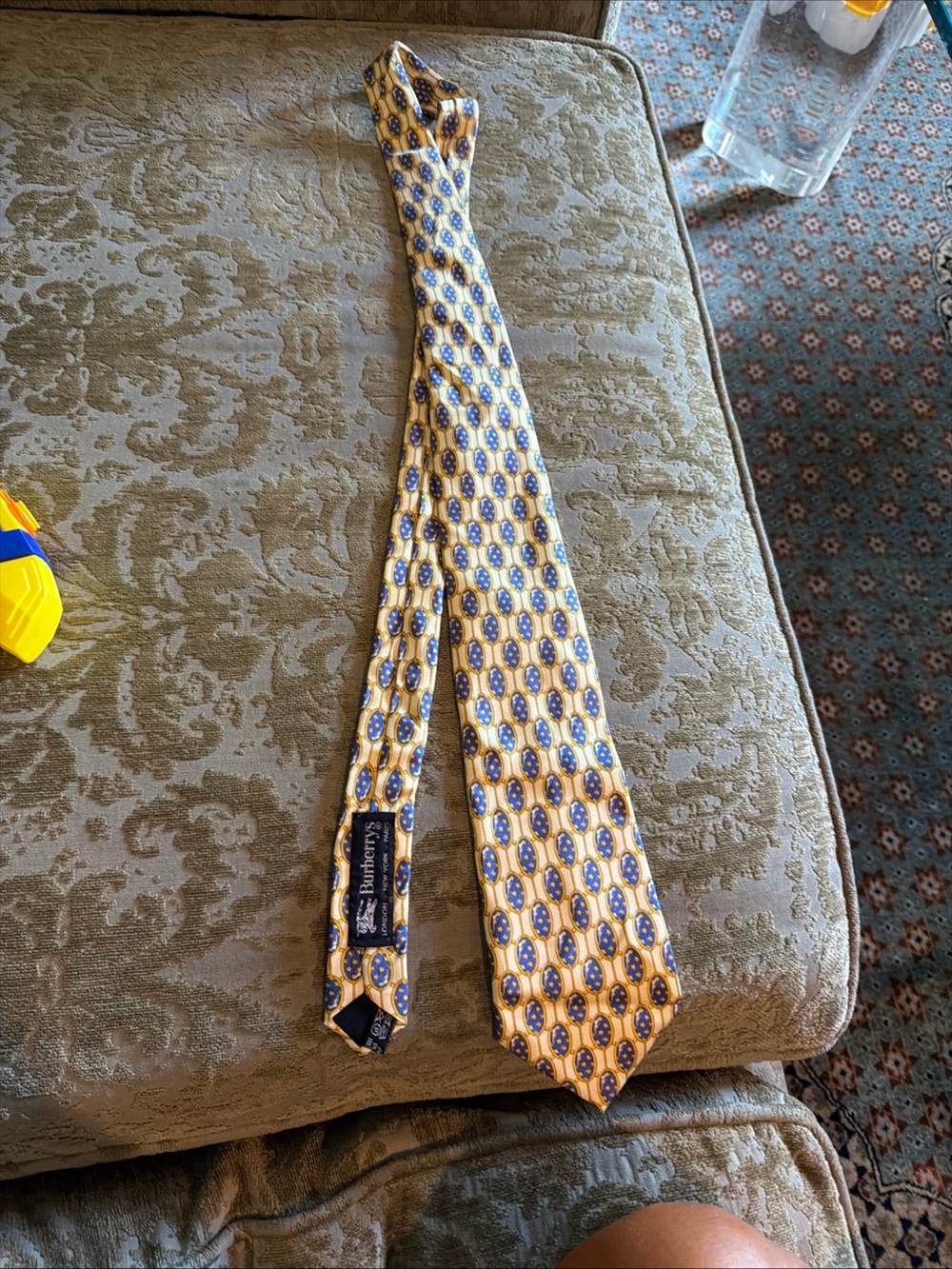 Burberry Yellow and Blue Geometric Silk Tie